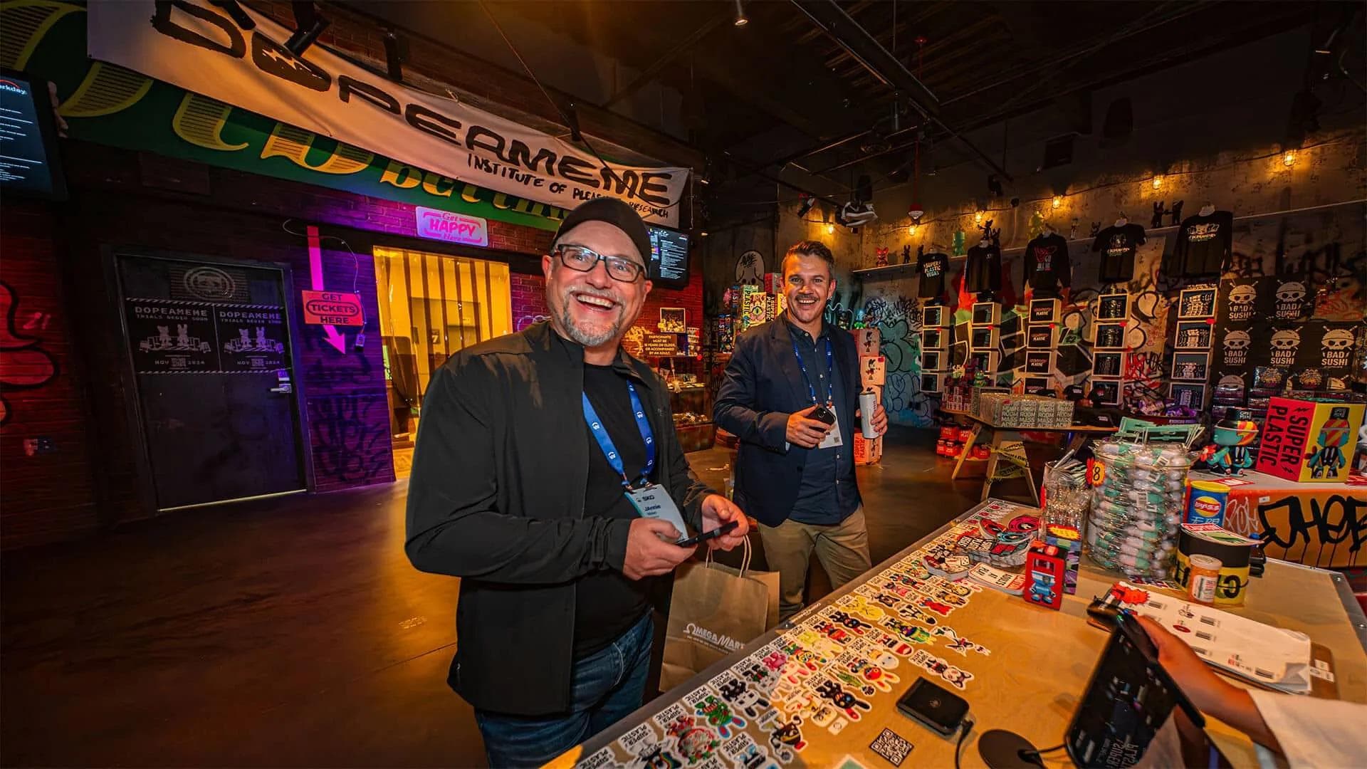 Guests inside Superplastics Dopeameme
